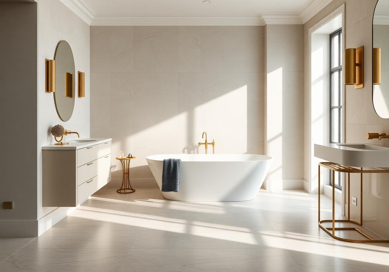 Elegant bathroom with freestanding tub